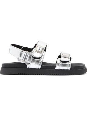 Steve Madden Marnie Silver Metallic Buckle Slingback Sandals NWT